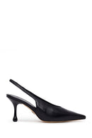Women's Black High-Heeled Open-Back Leather Shoes | Derimod