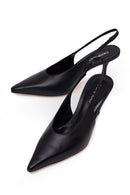 Women's Black High-Heeled Open-Back Leather Shoes | Derimod