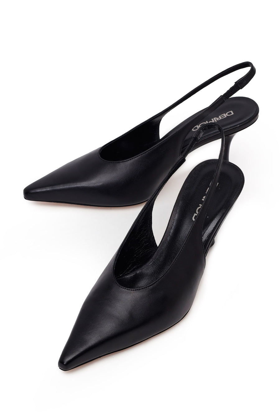Women's Black High-Heeled Open-Back Leather Shoes