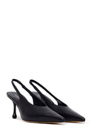 Women's Black High-Heeled Open-Back Leather Shoes | Derimod