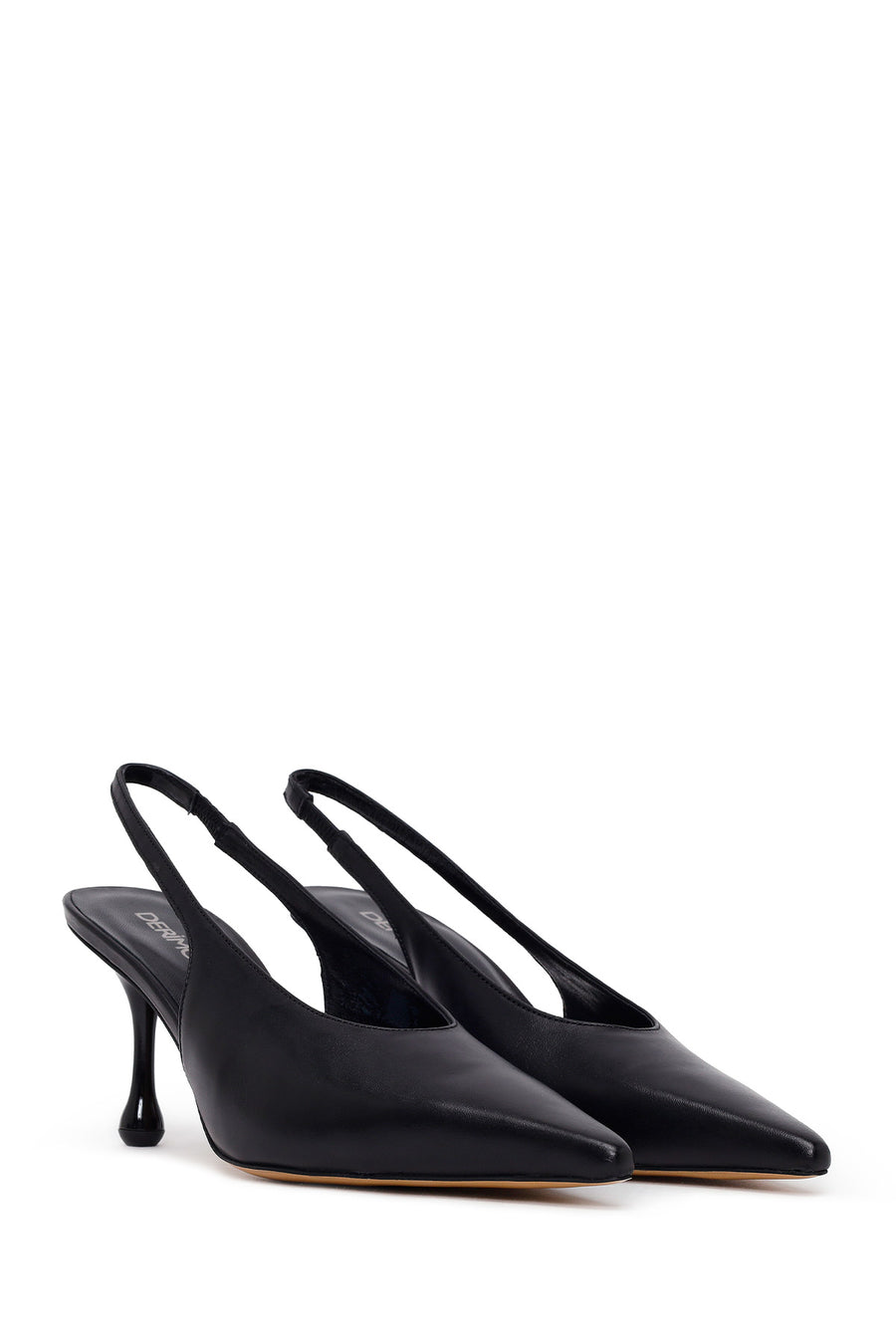 Women's Black High-Heeled Open-Back Leather Shoes