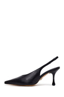 Women's Black High-Heeled Open-Back Leather Shoes | Derimod
