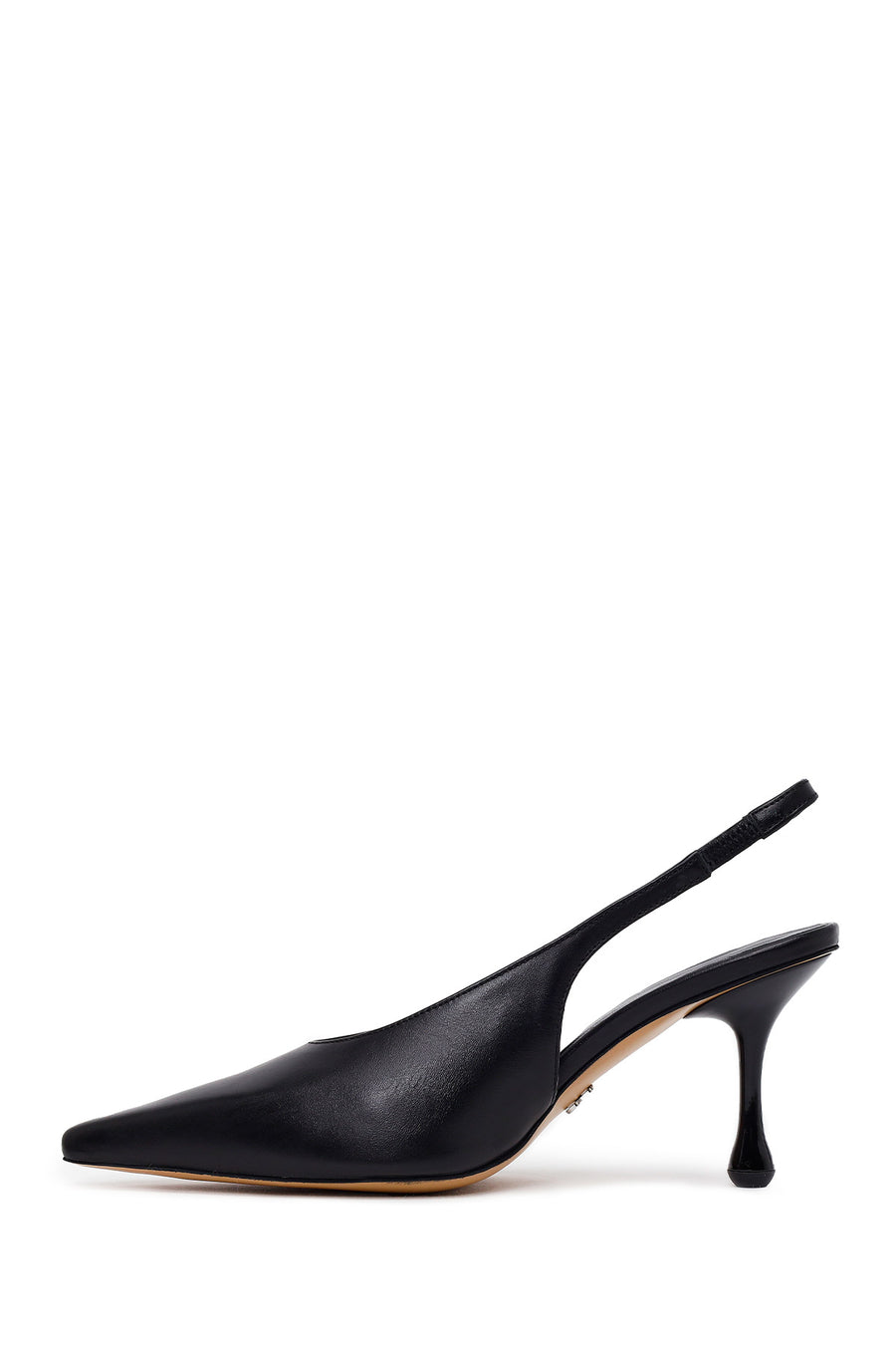 Women's Black High-Heeled Open-Back Leather Shoes