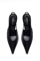 Women's Black High-Heeled Open-Back Leather Shoes | Derimod