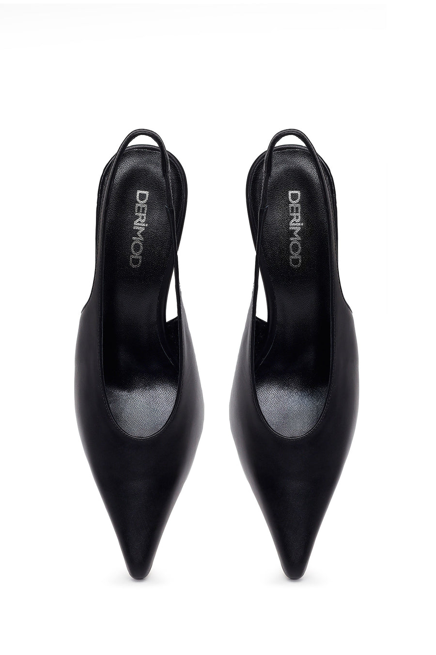 Women's Black High-Heeled Open-Back Leather Shoes