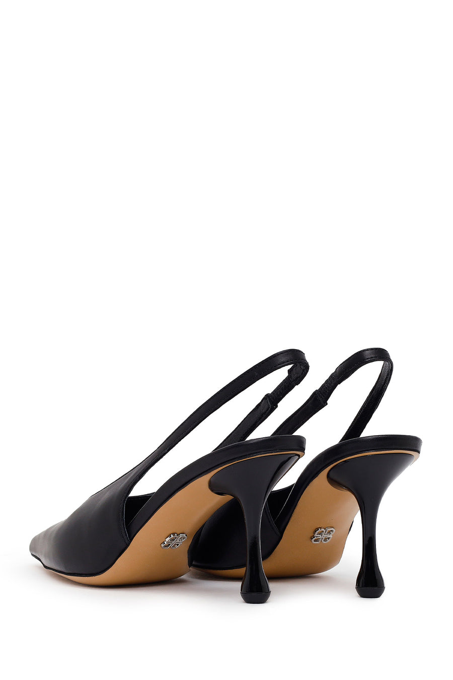 Women's Black High-Heeled Open-Back Leather Shoes