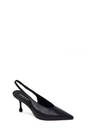 Women's Black High-Heeled Open-Back Leather Shoes | Derimod