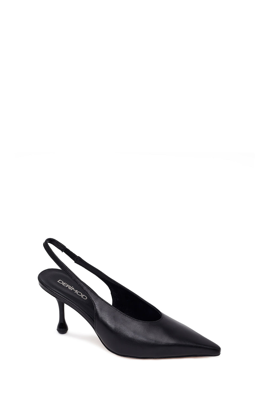 Women's Black High-Heeled Open-Back Leather Shoes