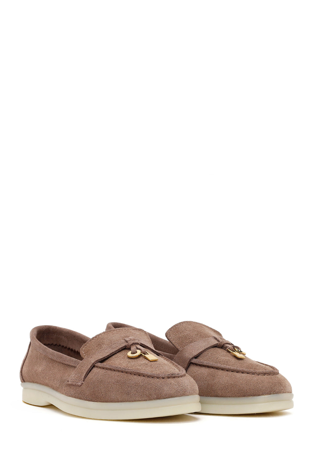 Kadın Vizon Süet Deri Maskülen Loafer
