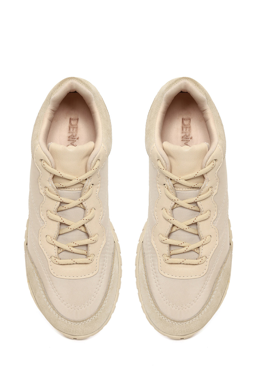 Woman Beige Lace-Up Leather Sneakers