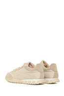 Woman Beige Lace-Up Leather Sneakers | Derimod
