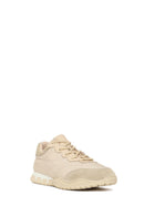 Woman Beige Lace-Up Leather Sneakers | Derimod