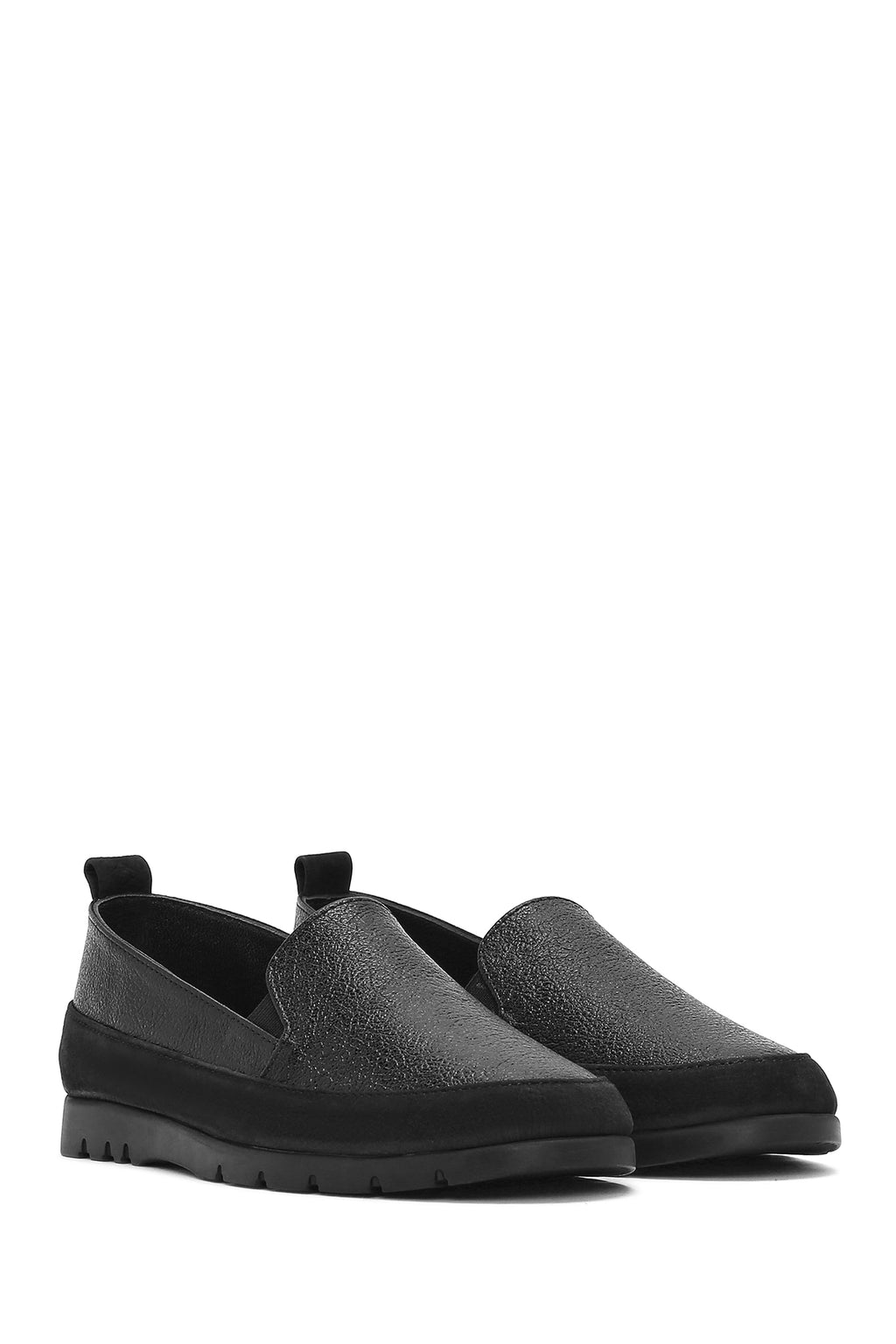 Kadın Siyah Simli Deri Konfor Loafer
