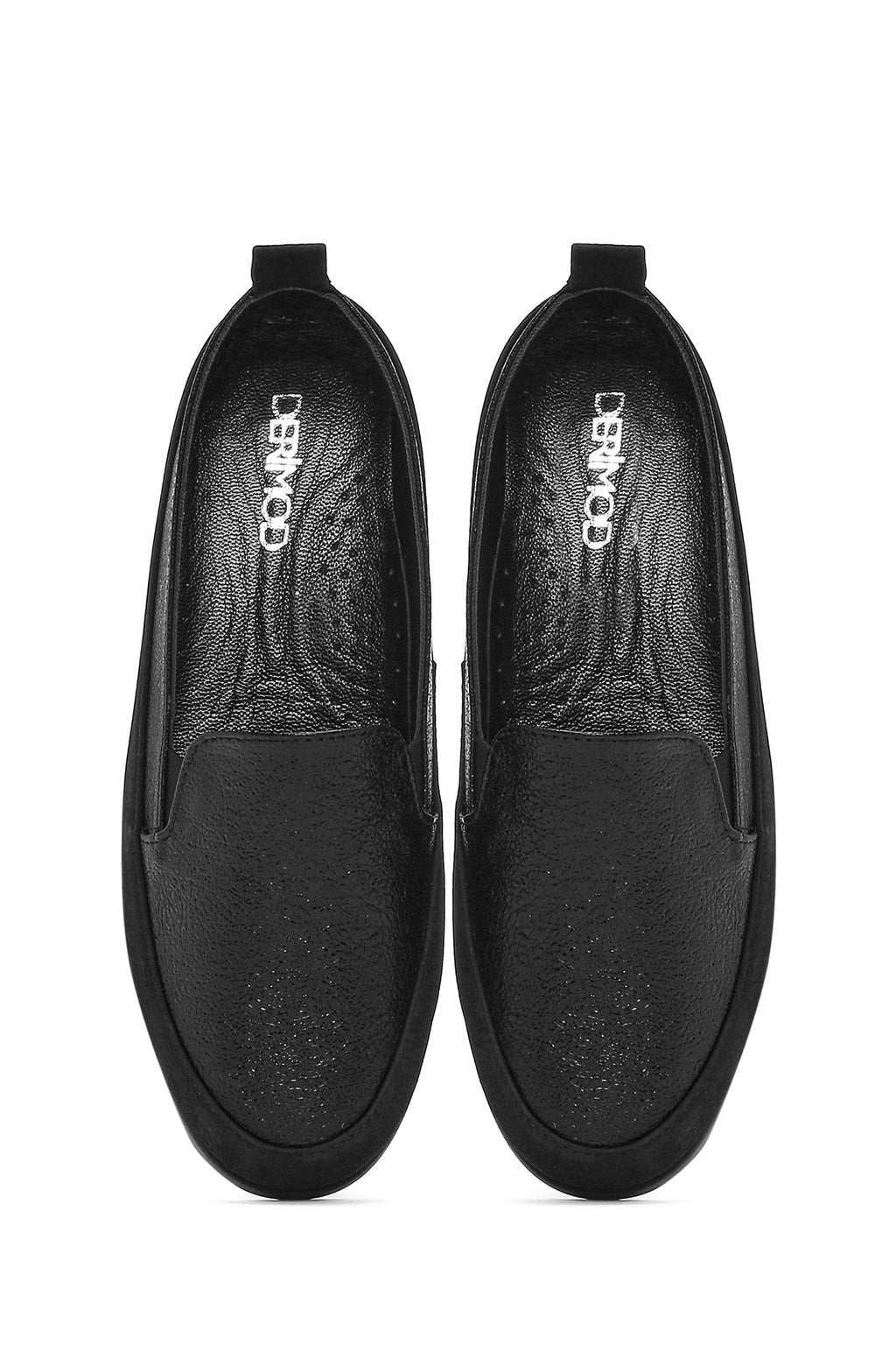 Kadın Siyah Simli Deri Konfor Loafer