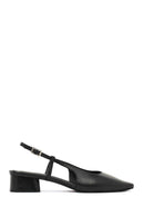 Women's Black Open Back Short Chunky Heel Leather Ballet Flats | Derimod