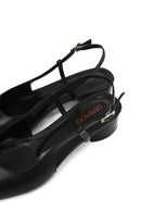 Women's Black Open Back Short Chunky Heel Leather Ballet Flats | Derimod