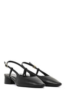 Women's Black Open Back Short Chunky Heel Leather Ballet Flats | Derimod