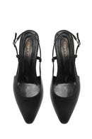Women's Black Open Back Short Chunky Heel Leather Ballet Flats | Derimod
