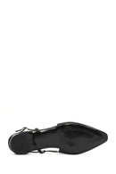 Women's Black Open Back Short Chunky Heel Leather Ballet Flats | Derimod