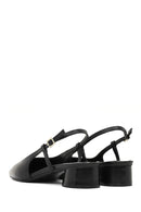 Women's Black Open Back Short Chunky Heel Leather Ballet Flats | Derimod