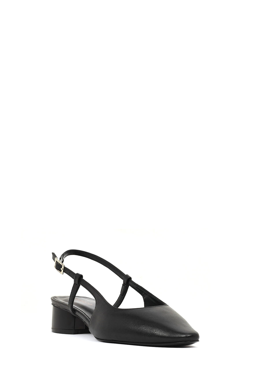 Women's Black Open Back Short Chunky Heel Leather Ballet Flats
