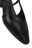 Women's Black Open Back Short Chunky Heel Leather Ballet Flats | Derimod