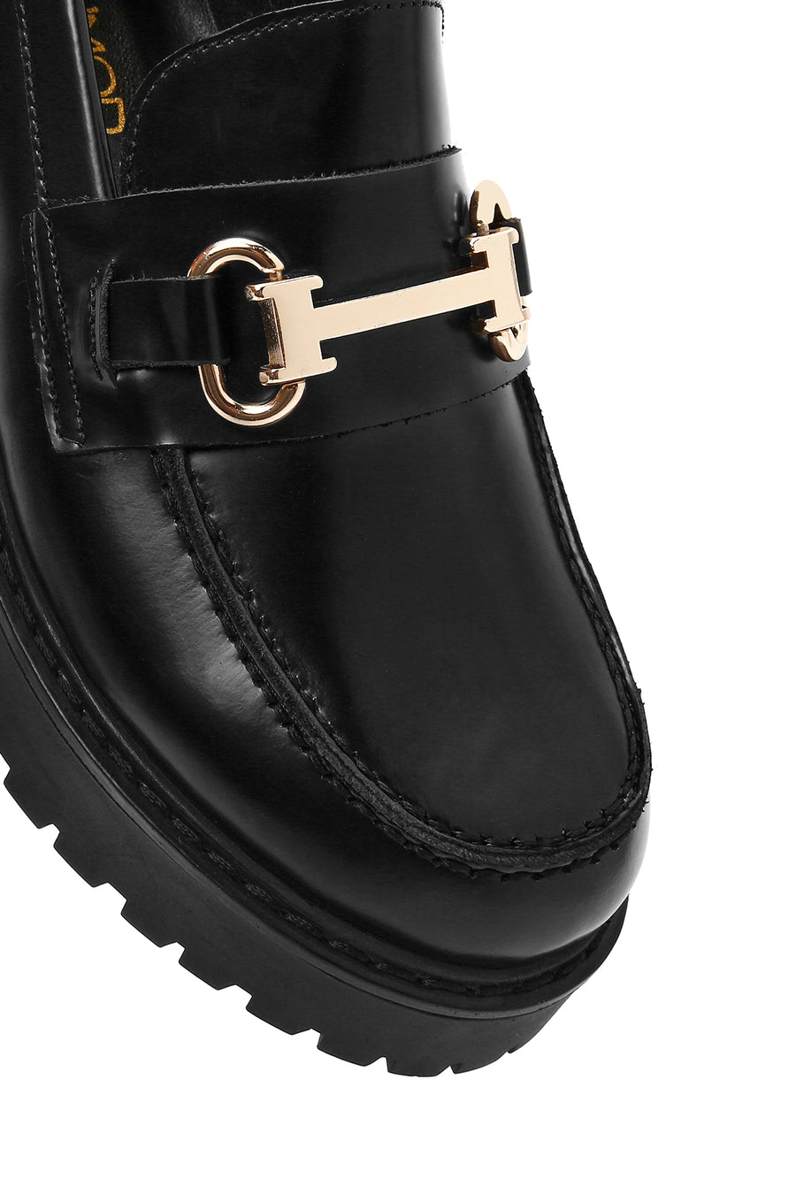 Kadın Siyah Toka Detaylı Kalın Tabanlı Deri Maskülen Loafer