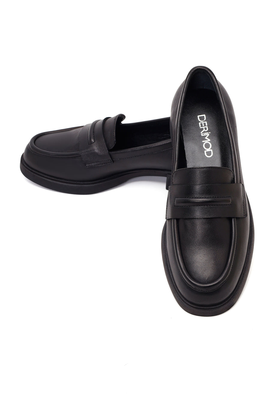 Kadın Siyah Deri Maskülen Loafer