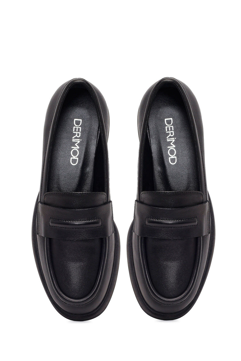 Kadın Siyah Deri Maskülen Loafer