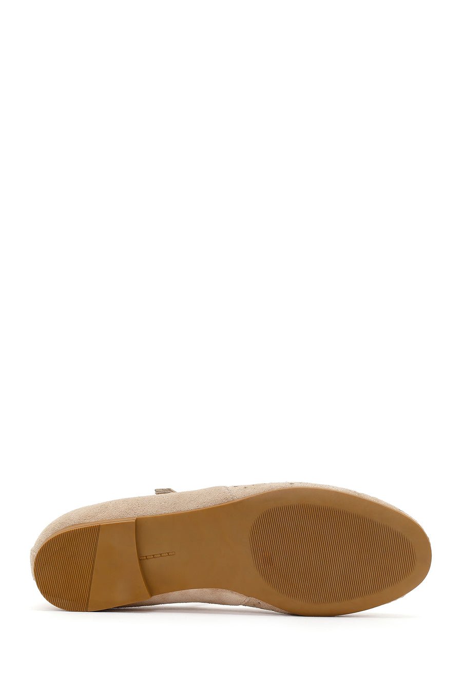 Women's Beige Buckle Suede Leather Ballet Flats