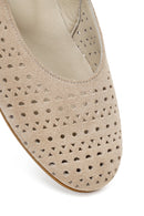 Women's Beige Buckle Suede Leather Ballet Flats | Derimod