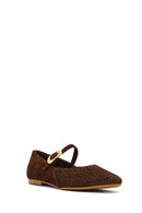Women's Brown Suede Leather Ballet Flats with Buckle | Derimod