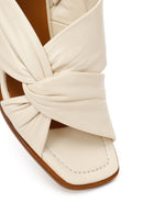 Woman Cream Short Thick-Heeled Leather Sandal | Derimod