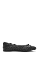 Women's Black Braided Leather Ballerinas | Derimod