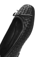 Women's Black Braided Leather Ballerinas | Derimod