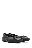 Women's Black Braided Leather Ballerinas | Derimod