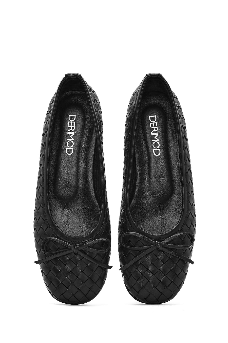 Women's Black Braided Leather Ballerinas