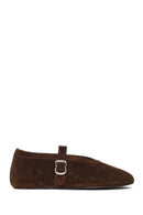 Woman Brown Mesh Suede Leather Ballerine Shoes | Derimod