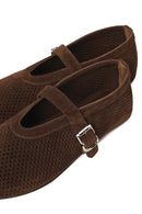 Woman Brown Mesh Suede Leather Ballerine Shoes | Derimod