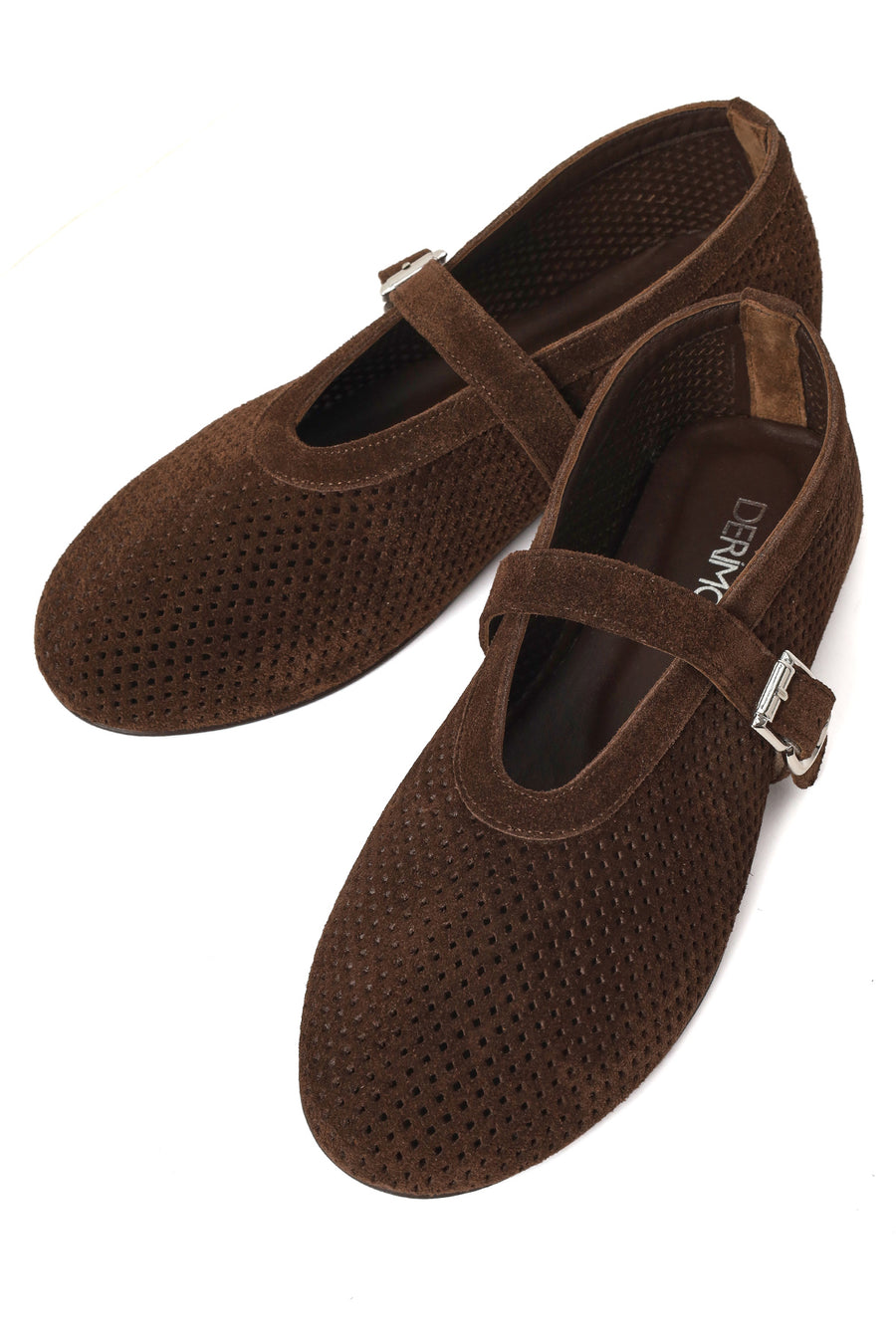 Woman Brown Mesh Suede Leather Ballerine Shoes