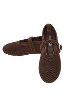 Woman Brown Mesh Suede Leather Ballerine Shoes | Derimod