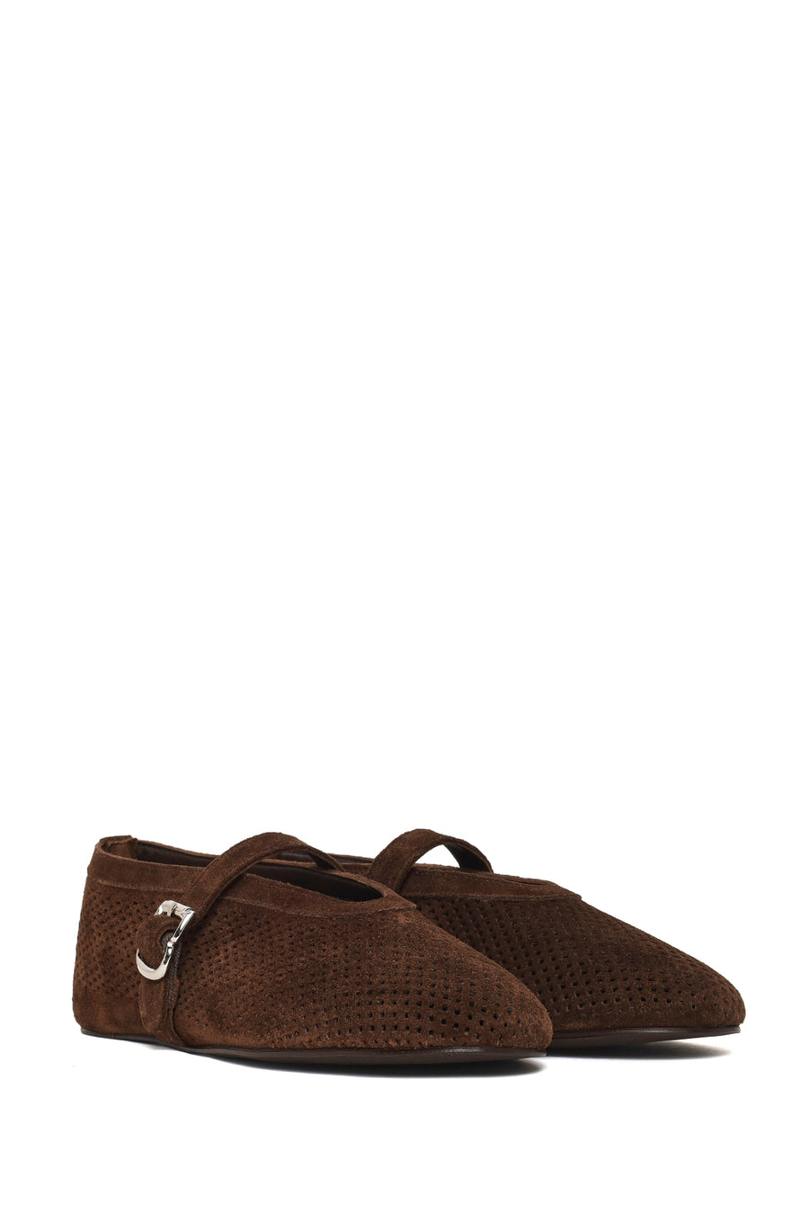 Woman Brown Mesh Suede Leather Ballerine Shoes