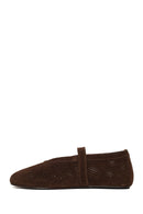 Woman Brown Mesh Suede Leather Ballerine Shoes | Derimod
