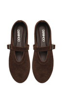 Woman Brown Mesh Suede Leather Ballerine Shoes | Derimod