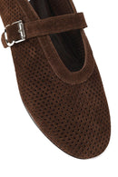 Woman Brown Mesh Suede Leather Ballerine Shoes | Derimod