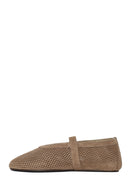 Woman Tan Mesh Suede Leather Ballerine Shoes | Derimod