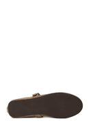 Woman Tan Mesh Suede Leather Ballerine Shoes | Derimod
