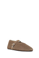 Woman Tan Mesh Suede Leather Ballerine Shoes | Derimod