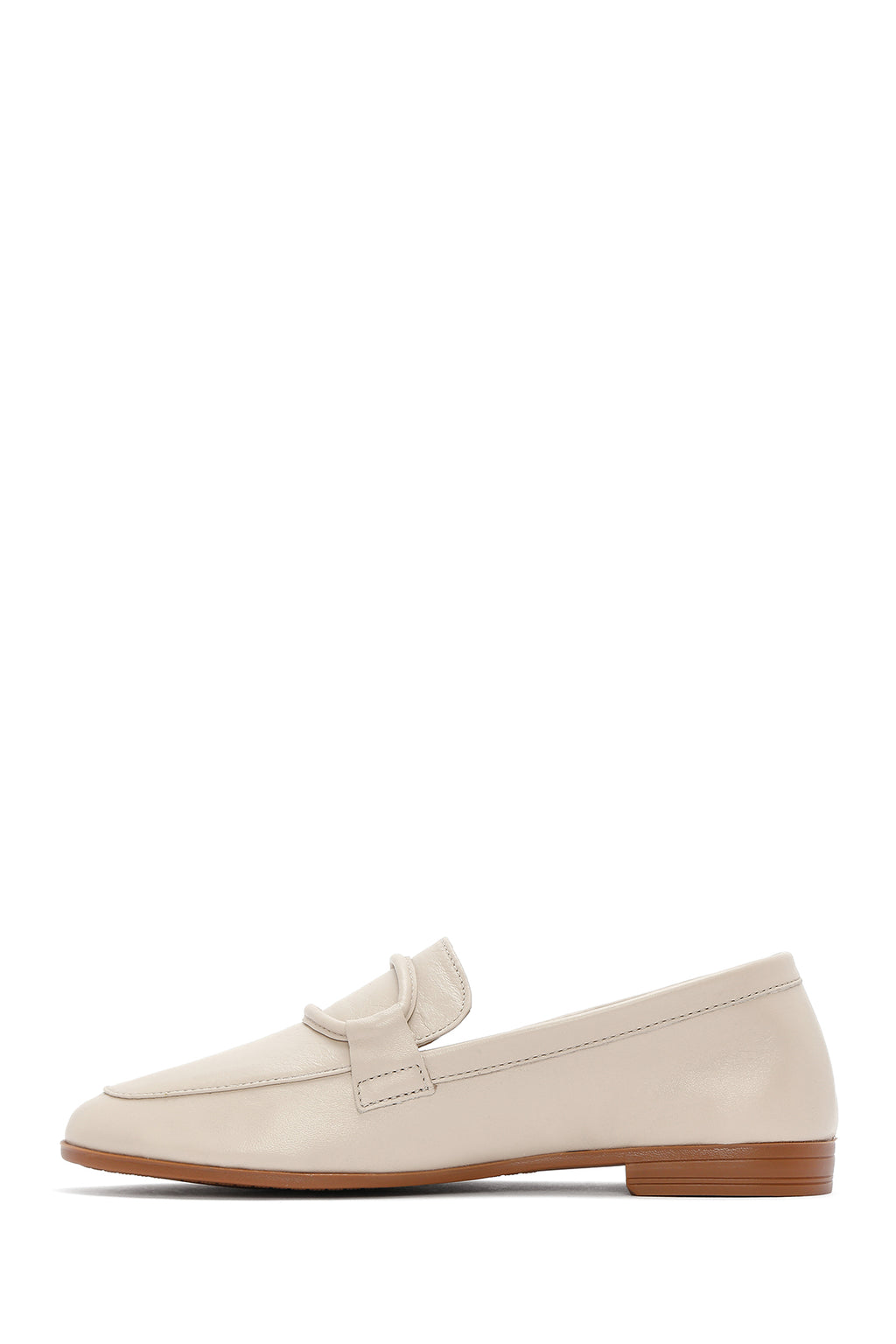 Kadın Bej Deri Maskülen Loafer