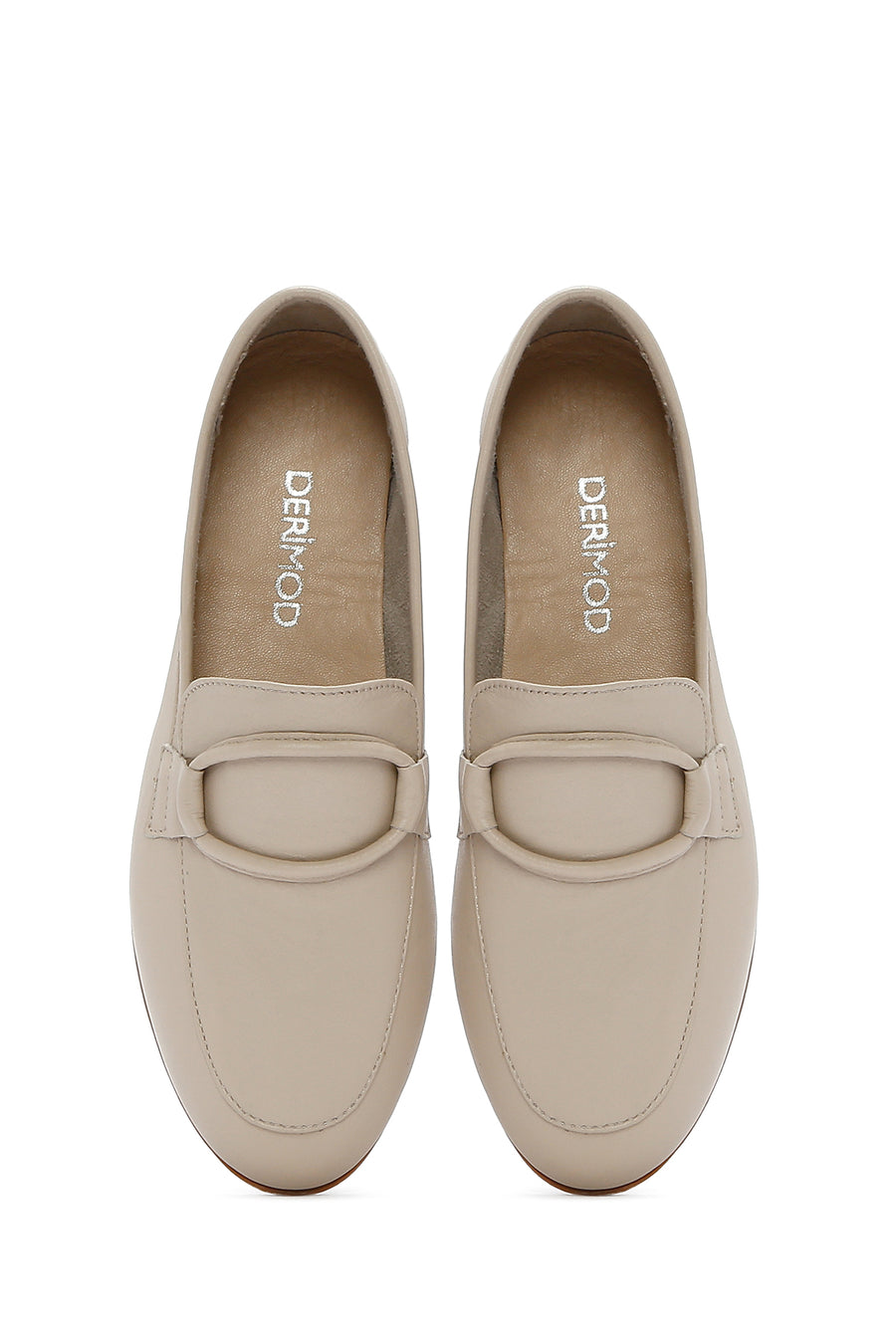 Kadın Bej Deri Maskülen Loafer